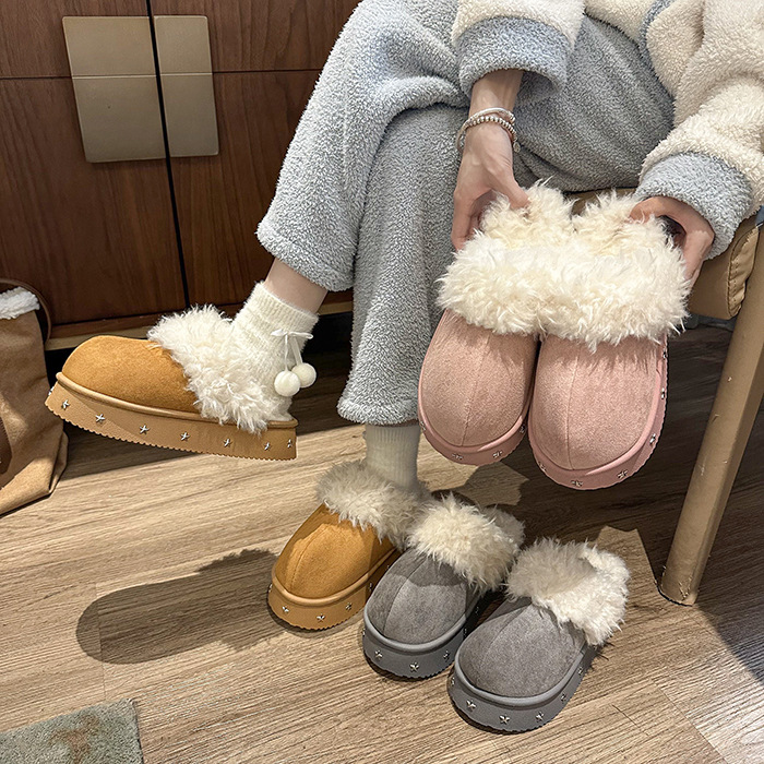 2025 Winter Indoor Fleece-Lined Thick-Soled Cotton Shoes Plush Snow Boots