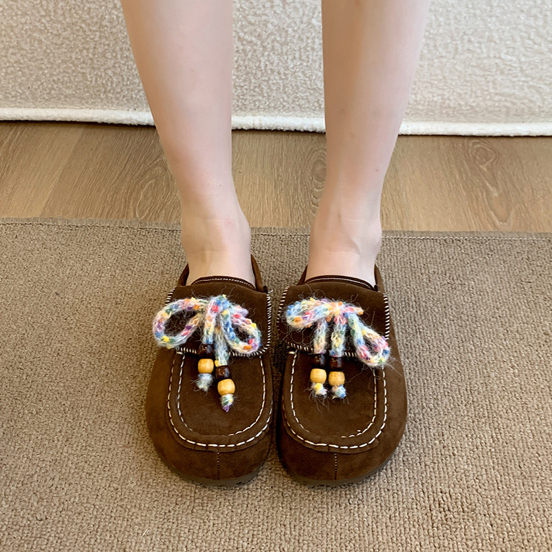 2025 Autumn New Beaded Closed-Toe Half Slippers Women's Clogs Khaki Coffee Gray
