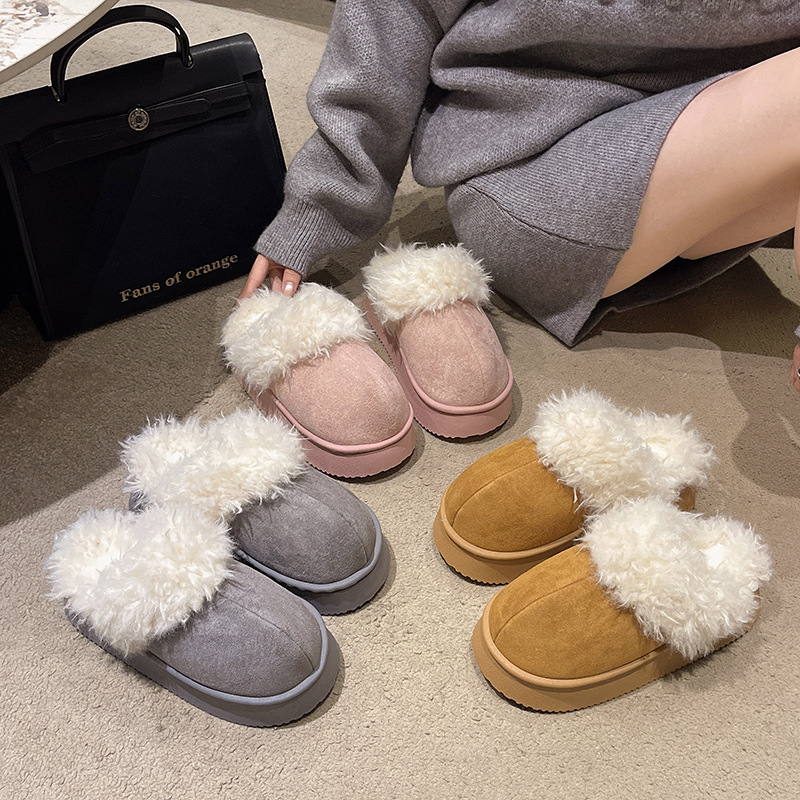 2025 Winter New Fuzzy Slippers Women's Cotton Shoes Thick Sole - Image 2