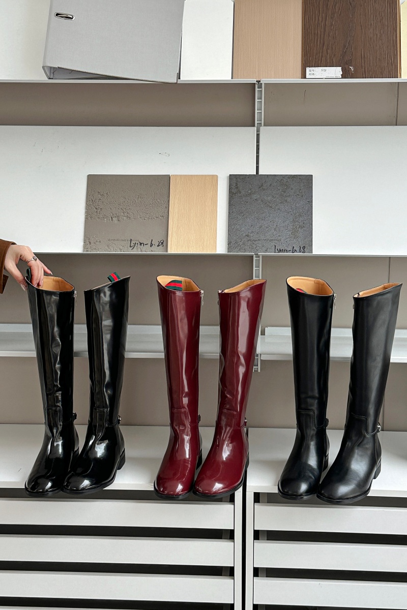 Women's Winter Minimalist Over-the-Knee Boots PU Leather Low Heel Round Toe - Image 2