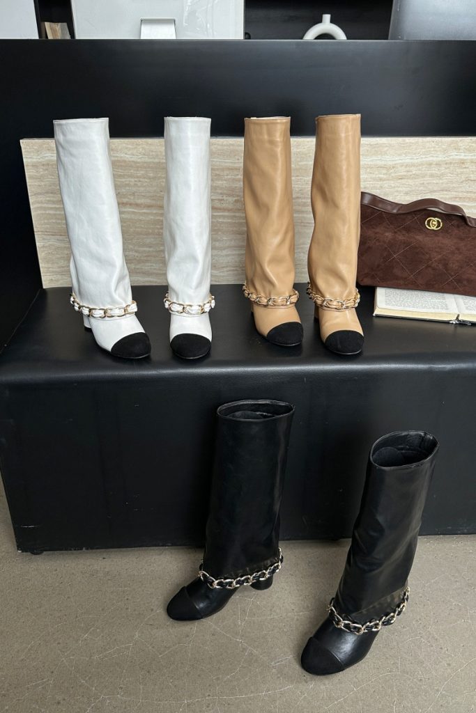 Dumi'er Women's High Shaft PU Leather Chain Ankle Boots with Chunky Heel for Winter 2025