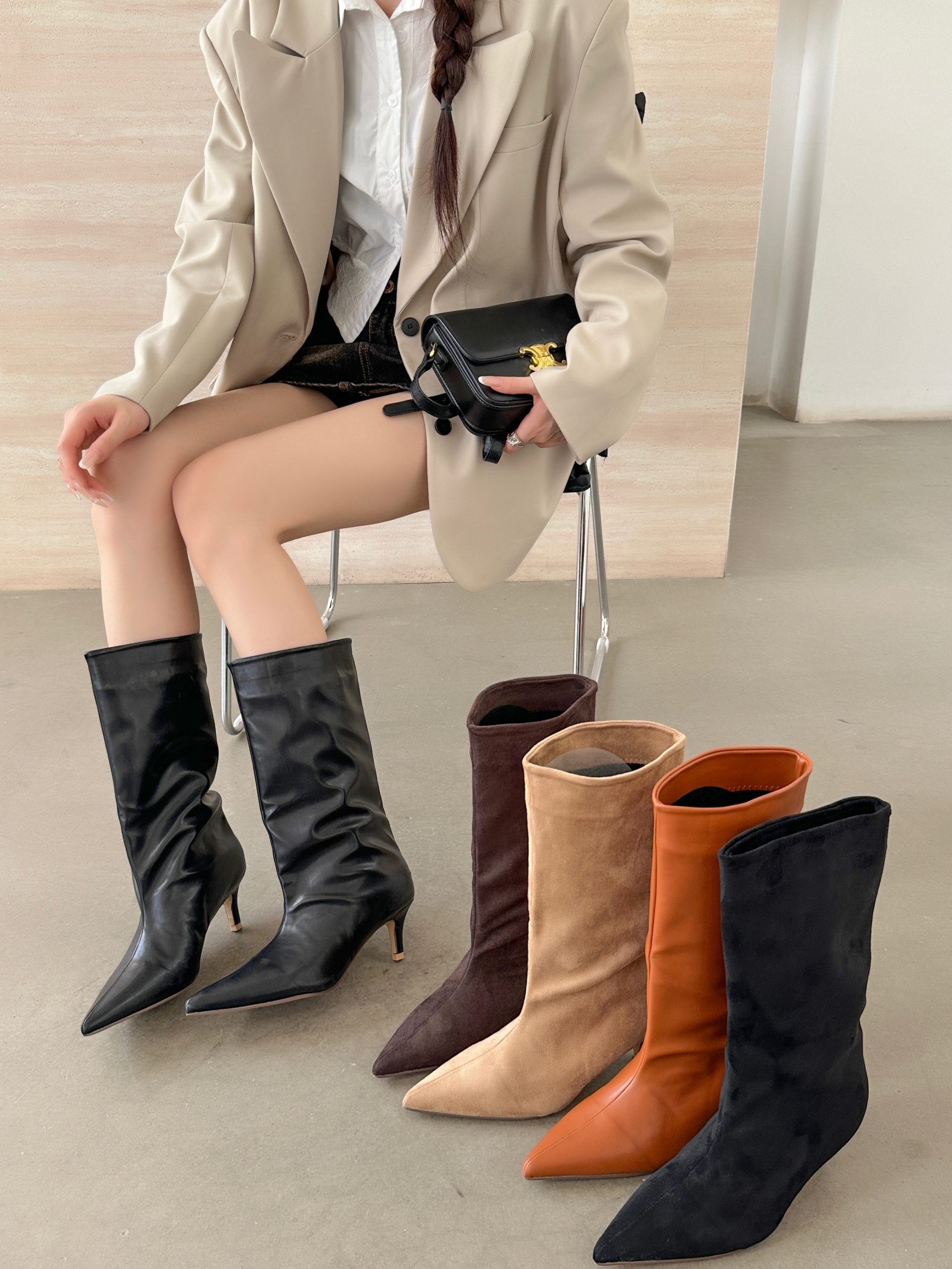 Dormier Women's Pointed Toe Mid-Calf Boots 2026 Autumn Winter Fashion High Heel - Image 4
